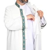İmam Cübbesi Kemik - Biyeli Turkuaz Bordürlü - 2