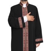 İmam Cübbesi Siyah - Biyeli Bordo Bordürlü - 1