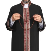 İmam Cübbesi Siyah - Biyeli Bordo Bordürlü - 2
