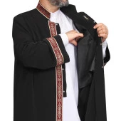 İmam Cübbesi Siyah - Biyeli Bordo Bordürlü - 3