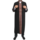 İmam Cübbesi Siyah - Biyeli Bordo Bordürlü - 4