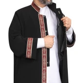İmam Cübbesi Siyah - Biyeli Bordo Bordürlü - 6