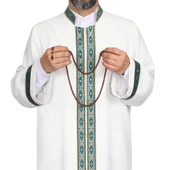 İmam Cübbesi Kemik - Biyeli Turkuaz Bordürlü - 1