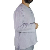 Yakasız Keten Gömlek Gri - 2