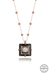 Swarovski Crystal Kadın Black Dıamond Zirconia Rose Gümüş Kolye - 1