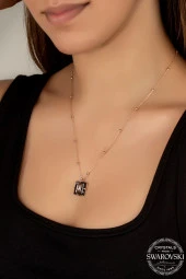 Swarovski Crystal Kadın Black Dıamond Zirconia Rose Gümüş Kolye - 2