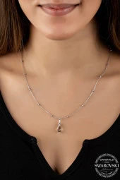 Swarovski Crystal Kadın Metal Drop Gümüş Kolye - 2