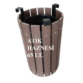 Safirkom Kompozit (Ahşap+Plastik) Yuvarlak Çöp Kovası SÇ12 G Kahverengi (65 Lt.) - 1