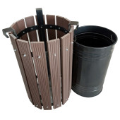 Safirkom Kompozit (Ahşap+Plastik) Yuvarlak Çöp Kovası SÇ12 G Kahverengi (65 Lt.) - 2
