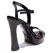 Dagoster DZA07-405902 Siyah Rugan Çapraz Bant Platform Topuklu  Kadın Ayakkabı - 4