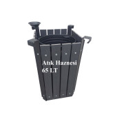 Safirkom  Kompozit (Ahşap+Plastik) Köşeli Çöp Kovası SÇ12 DG Antrasit (65 Lt.) - 1