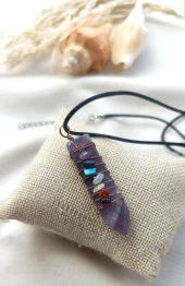 Kolye Gerdanlık Çakra Yoga Reiki Doğal Ametis Tel Sarma Karışık Taş - 1