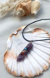 Kolye Gerdanlık Çakra Yoga Reiki Doğal Ametis Tel Sarma Karışık Taş - 3