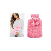 SICAK SU TORBASI PONPONLU TERMOFOR PELUŞ PEMBE  28x17CM 750ml - 1
