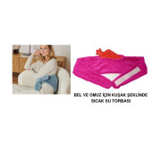 SICAK SU TORBASI BEL VE OMUZ ICIN KUSAK SEKLINDE PELUŞ PEMBE TERMOFOR 1500ML 160x22CM - 1