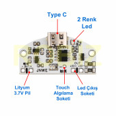 TypeC Usb Besleme Dokunmatik Led Dimmer Modül 3.7V Lion Lityum Pil Şarj 3W Parlaklık Kontrol Anahtar - 1