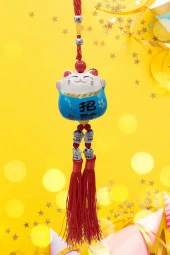 Feng Shui Maneki Neko Şans Kedisi Mavi No.4 thumbnail 7