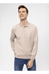 Süvari Polo Yaka Regular Fit Armürlü Bej Erkek Kazak TR2013700314 - 4