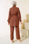 Taş İşlemeli Keten İkili Takım Kahve thumbnail 3