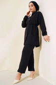 Taş İşlemeli Keten İkili Takım Siyah thumbnail 1