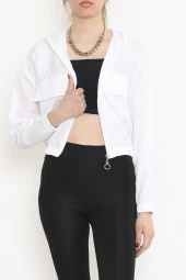 Çift Cepli Crop Yağmurluk Beyaz - 17743.1247. - 1