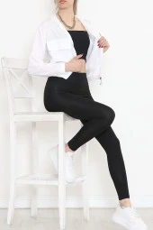 Çift Cepli Crop Yağmurluk Beyaz - 17743.1247. - 8