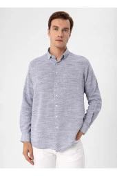 Süvari Regular Fit Düğmeli Yaka Düz Lacivert Erkek Gömlek GM1008300078 thumbnail 1