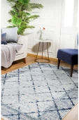 Modern Lacivert Dijital Baskı Hipoalerjenik Kaymaz Taban Halı Yolluk HA172 thumbnail 4