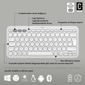 Logitech Pebble Keys 2 Çoklu Cihaz Özellikli Bluetooth Türkçe Q Klavye - Beyaz thumbnail 6