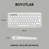 Logitech Pebble Keys 2 Çoklu Cihaz Özellikli Bluetooth Türkçe Q Klavye - Beyaz thumbnail 9