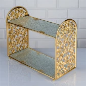 2 Katlı Aynalı Cam Makyaj Organizeri Takı Organizeri Kozmetik Organizer Gold İşlemeli - 1