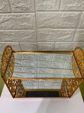 2 Katlı Aynalı Cam Makyaj Organizeri Takı Organizeri Kozmetik Organizer Gold İşlemeli - 7