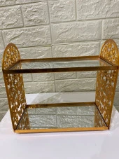 2 Katlı Aynalı Cam Makyaj Organizeri Takı Organizeri Kozmetik Organizer Gold İşlemeli - 8