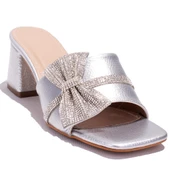 Dagoster DZA07-1221101C Gümüş Rugan Abiye Topuklu Kadın Terlik - 1