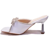 Dagoster DZA07-1125029C Gümüş Saten Abiye Topuklu Kadın Terlik - 3