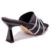 Dagoster DZA07-1125031C Siyah Saten Taşlı Abiye Topuklu Kadın Terlik - 4