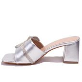 Dagoster DZA07-1221101C Gümüş Rugan Abiye Topuklu Kadın Terlik - 3