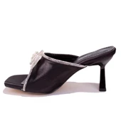 Dagoster DZA07-1125029C Siyah Saten Abiye Topuklu Kadın Terlik - 3