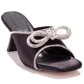 Dagoster DZA07-1125029C Siyah Saten Abiye Topuklu Kadın Terlik - 1