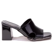 Dagoster DZA07-1136745C Siyah Rugan Klasik Taşlı Topuklu Kadın Terlik - 2