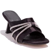 Dagoster DZA07-1125031C Siyah Saten Taşlı Abiye Topuklu Kadın Terlik - 1