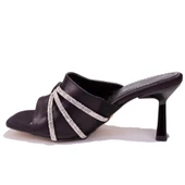 Dagoster DZA07-1125031C Siyah Saten Taşlı Abiye Topuklu Kadın Terlik - 3