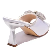 Dagoster DZA07-1125029C Gümüş Saten Abiye Topuklu Kadın Terlik - 4