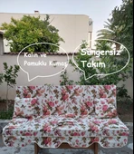 Mandaş Süngersiz 3 Kişilik Salıncak Minder Seti (Pamuklu Kumaş)-İngiliz Gülü Pembe - 3