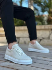 BA0152 Bağcıklı Yüksek Taban Krem Keten Erkek Ayakkabı thumbnail 1