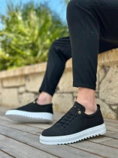 BA0152 Bağcıklı Yüksek Taban Siyah Keten Erkek Ayakkabı thumbnail 1