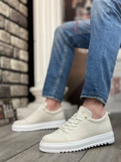 BA0152 Bağcıklı Yüksek Taban Krem Keten Erkek Ayakkabı thumbnail 5