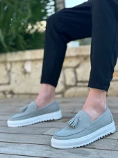 BA0154 Bağcıksız Yüksek Taban Gri Süet Püsküllü Erkek Ayakkabı thumbnail 4