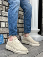 BA0307 BOA Kalın Süet Yüksek Taban Çift Bant Bej Erkek Ayakkabı thumbnail 4