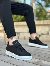 BA0152 Bağcıklı Yüksek Taban Siyah Keten Erkek Ayakkabı thumbnail 2